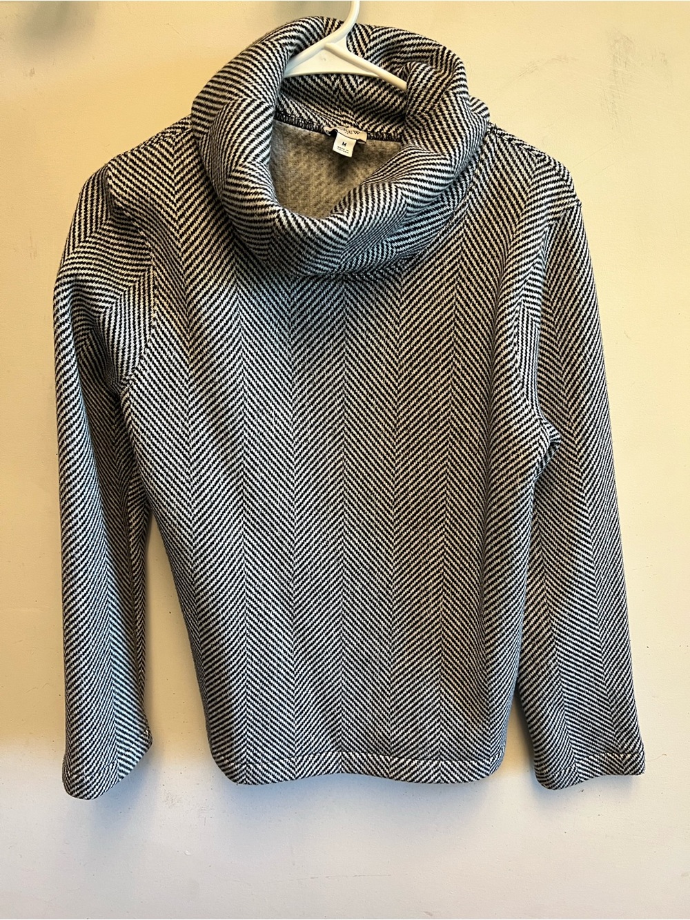 J. Crew Black and White Herringbone Cowl Neck Sweater